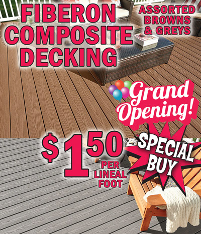 Grand Opening Special Buy Fiberon Composite Decking $1.50 per lineal foot in assorted browns and greys