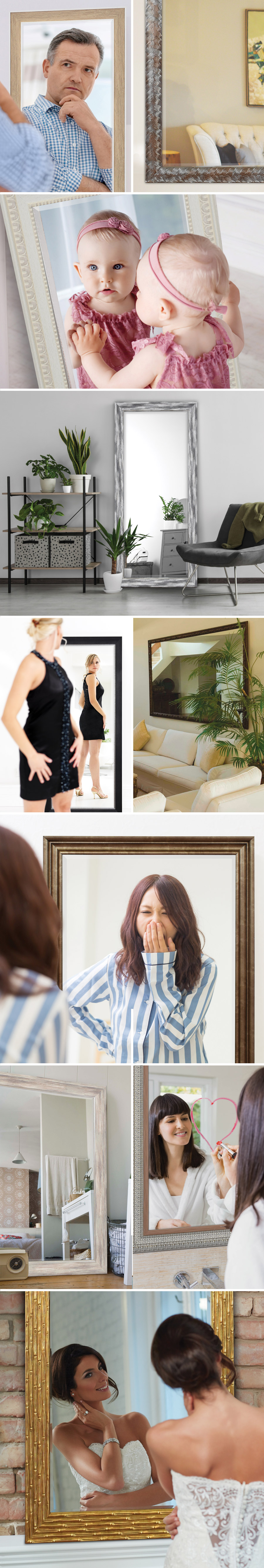 Framed Beveled Glass Mirrors with 2 and a half inch to 4 inch mouldings, all new 2024 styles. 6 Sizes including full length dressing mirrors $29 to $168. 20 inch by 24 inch $29 to $60, 24 inch by 36 inch $39 to $64, 30 inch by 40 inch $49 to $75, 36 inch by 48 inch $59 to $99, and full length dressing mirrors 24 inch by 60 inch $55 to $115, 30 inch by 72 inch $79 to $168, styles, sizes, and prices may vary by store.
