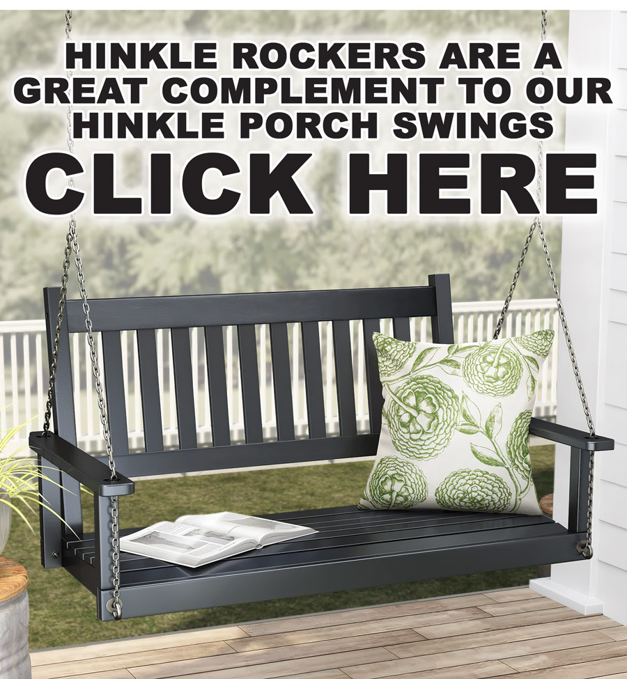 Special Buy Hinkle Rockers our price $139 each, compare online for $198.99. Cooper Creek solid hardwood rocking chair by Hinkle Chair Company in 2 colors black item # HINKLEB and white item # HINKLEW, colors may vary by store. These sturdy rockers are a special edition, mixing classic farmhouse style with a more modern, streamlined look. Picture yourself with your latest book and a cup of coffee in your quiet reading nook. Relax and escape the hustle and bustle of life, if only for a few hours. Perfect for the nursery, office, by the fireplace, on a covered porch, or any room in the house.