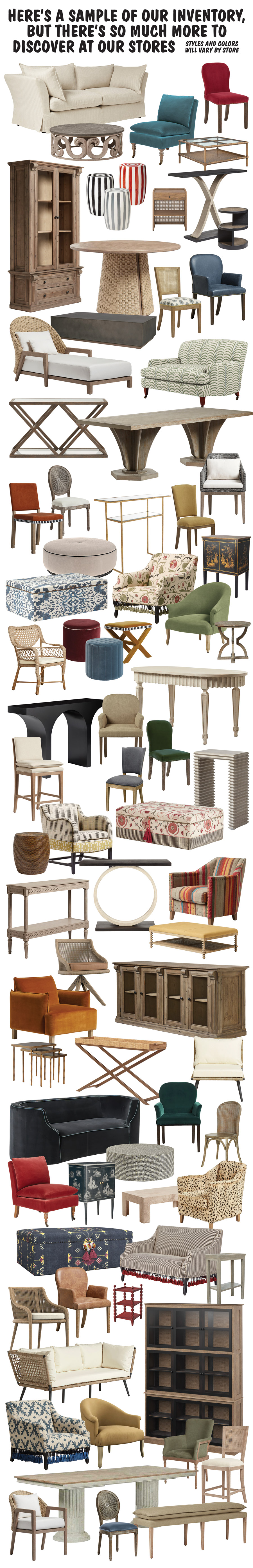 Special Buy OKA Furniture available in 5 stores only, Birmingham, Chattanooga, Chesapeake, Columbia, and Nashville. Get huge savings while you can! Everything is 70 percent to 80 percent off OKA’s suggested retail prices, our price $74 to $1,751, compare online for $248 to $5,836. Armchairs, dining chairs, stools, dining tables, console tables, coffee tables, side tables, sofas, upholstered ottomans, display cabinets, sideboards, chests of drawers, plus lamps, lampshades, and beautiful home décor items. OKA is a high-end British furniture and home décor brand that is exiting the US market. We are liquidating this globally-inspired, well-made, timeless collection of furniture, lamps, and home décor. Hurry in! We have limited inventory of all items, with more trucks coming every week!