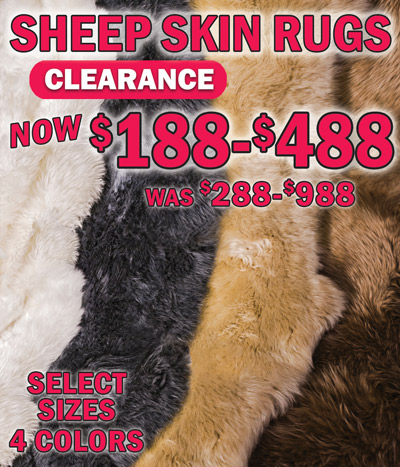 Sheep Skin Rugs Clearance now $188 to $488, was $288 to $988, select sizes, 4 colors