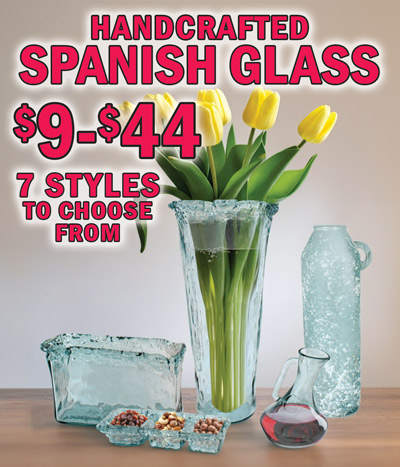 Handcrafted Spanish Glass $99 to $44, 7 styles to choose from