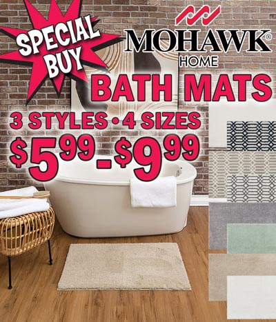 Special Buy Mohawk Home Bath Mats $5.99 to $9.99, 3 styles, 4 sizes