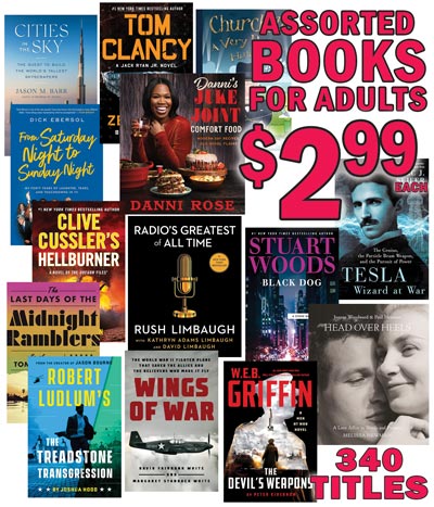 Special Buy Assorted Books for adults $2.99 each, 340 titles to choose from