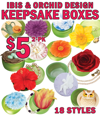 Ibis and Orchid Design Keepsake Boxes $5 for a 2 pack, 18 styles